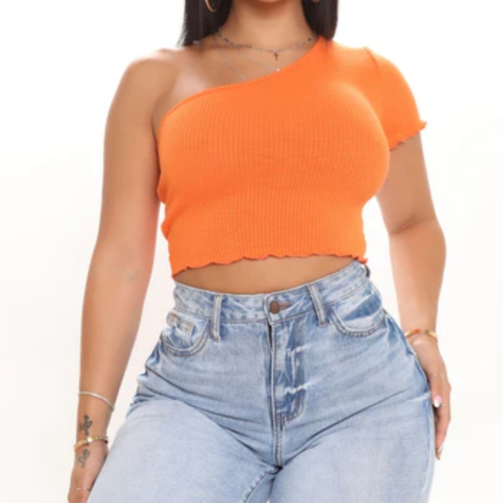 Fashion Nova One Sleeve Top Orange size xl